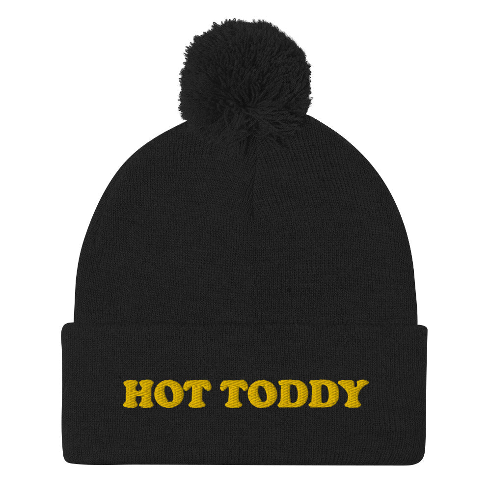 Black hot toddy beanie - This Hot Toddy Beanie is a perfect everyday accessory for hot toddy lovers. It's a cozy and warm hat with a pom pom on top and a unique embroidery of your favorite drink. Stay warm in style in this unisex hot toddy beanie, made just for you. Or give it as a cute gift for your favorite hot toddy enthusiast.