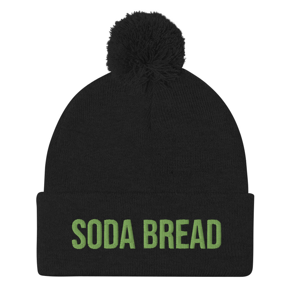 Soda bread, black and green embroidered beanie - The Soda Bread Beanie is a unique food beanie that's perfect for everyday adventures, funny street wear and eating soda bread cozy at home. This weird food hat is a classic unisex embroidered beanie. Eat soda bread in style this year or give this funny foodie beanie as a gift to your favorite soda bread enthusiast. 