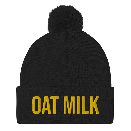 Black oat milk beanie hat for vegans - This oat milk beanie is a unique foodie beanie that's made just for you. Wear it on everyday diary free adventures or cozy at home with an oak milk cocoa. Stay weird and show off your dairy free pride or give this plant based milk beanie as a funny gift for a dairy free friend or a funny hat for the vegan in your life. 