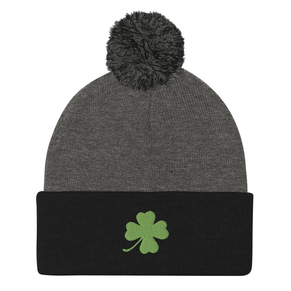 Four Leaf Clover Pom-Pom Beanie / Shamrock Hat / Clover Winter Hat / Lucky Hat / Lucky Gift / Cute Shamrock Winter Hat / Green Clover Hat