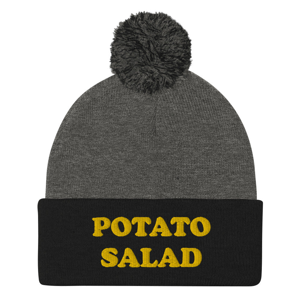 Gray and Black Potato Salad Hat - Love potato salad? Looking for a funny gift for a foodie? Our Potato Salad Beanie is comfortable, cozy and expertly embroidered just for you. It's a classic beanie with a pom pom on top. Perfect for everyday streetwear for potato salad enthusiasts and foodies of all kinds.