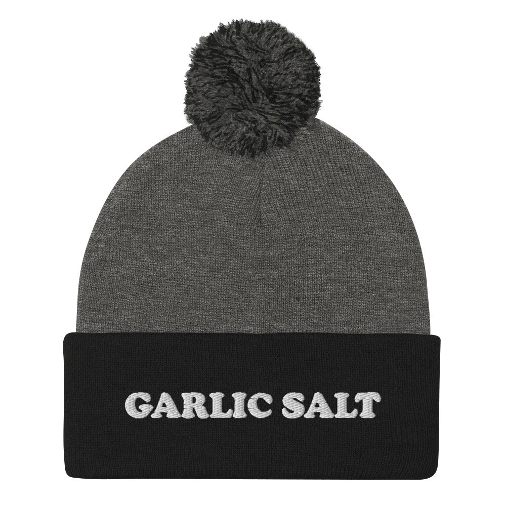 Is garlic salt your favorite spice? This funny foodie garlic salt beanie is a unique and weird winter hat for foodies and garlic lovers. It's a classic beanie with a unique garlic salt embroidery. The garlic salt beanie is a perfect weird gift for foodies and garlic enthusiasts! Shop funny and weird foodie beanies and more.