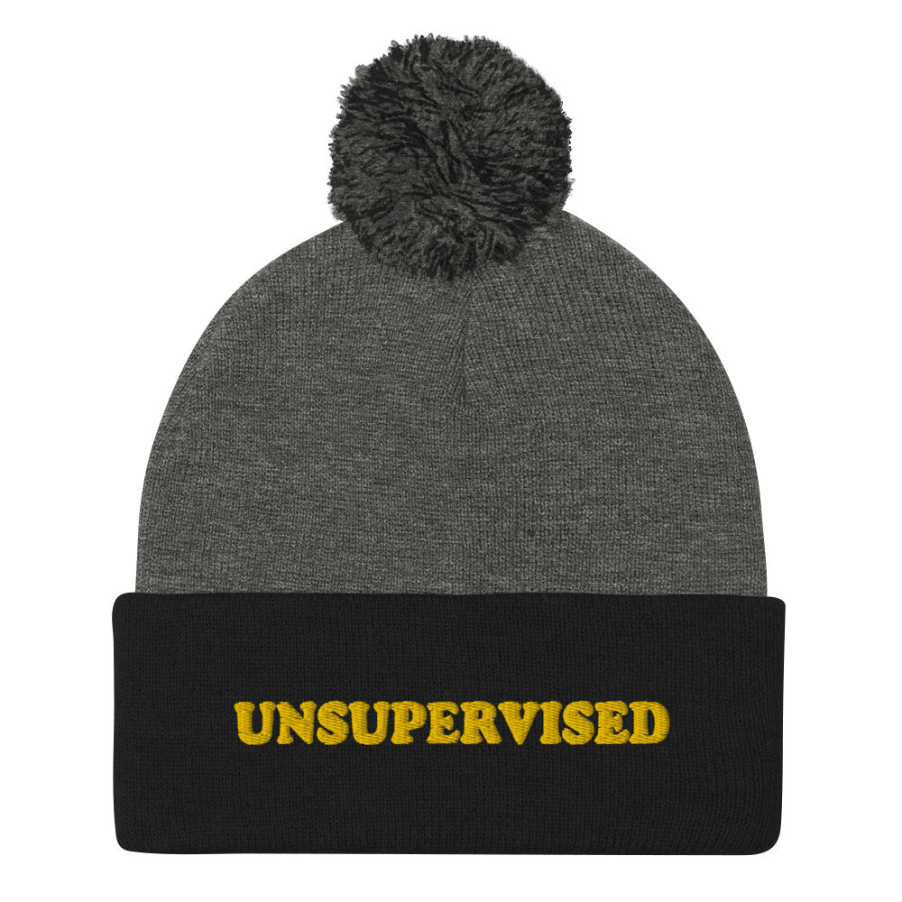 Gray and black unsupervised beanie for adults - Still feel like you need supervision? This unsupervised adults beanie is just for you! Live your unsupervised adult life to the fullest in this cozy and comfortable, funny beanie with a pom pom on top. It's a cute beanie and a unique and a funny gift for friends and family. Stay weird and wear what makes you smile.