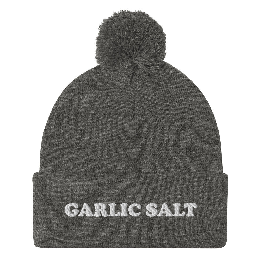 Is garlic salt your favorite spice? This funny foodie garlic salt beanie is a unique and weird winter hat for foodies and garlic lovers. It's a classic beanie with a unique garlic salt embroidery. The garlic salt beanie is a perfect weird gift for foodies and garlic enthusiasts! Shop funny and weird foodie beanies and more.