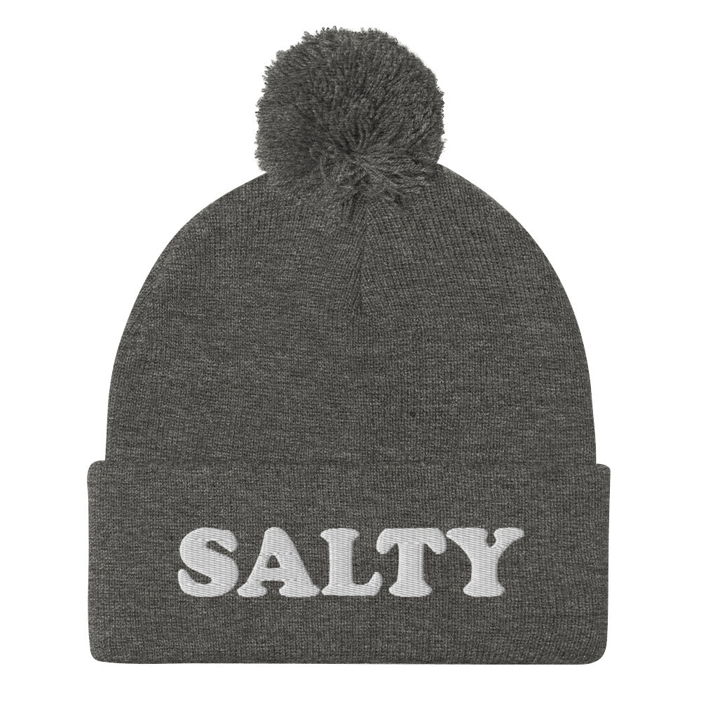 Salty slang or salty food? This funny salty beanie is a unique and weird winter hat for foodies and salty people. It's a classic beanie with a unique white salty embroidery. The salty beanie is a perfect weird gift for foodies and salty people. Shop funny and weird beanies, foodie hats, weird animal hoodies and more. 