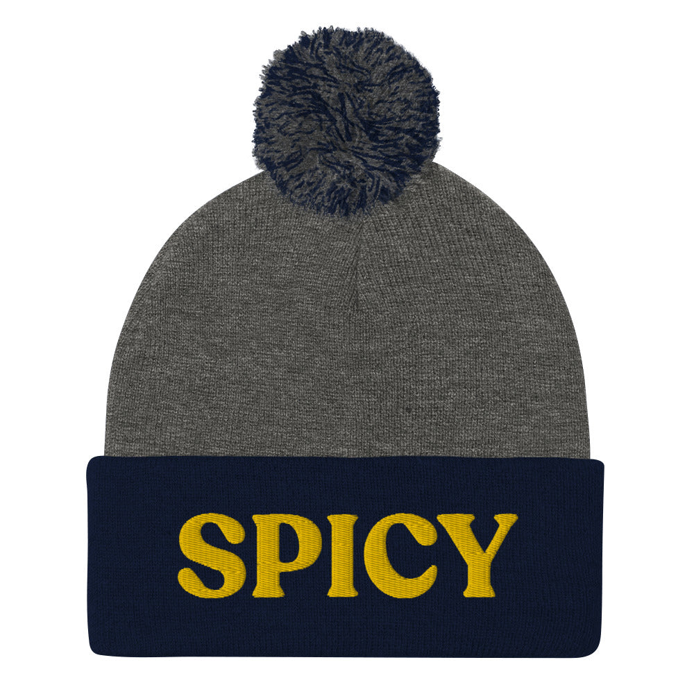 Spicy foodie Beanie. This weird spicy beanie is a perfect unique and quirky winter hat. It's a classic beanie with a unique food lover embroidery. This black beanie with yellow embroidery is funny, weird and perfect for spicy people who love spicy food. Shop funny foodie beanies, weird hats, funky animal tees and more.