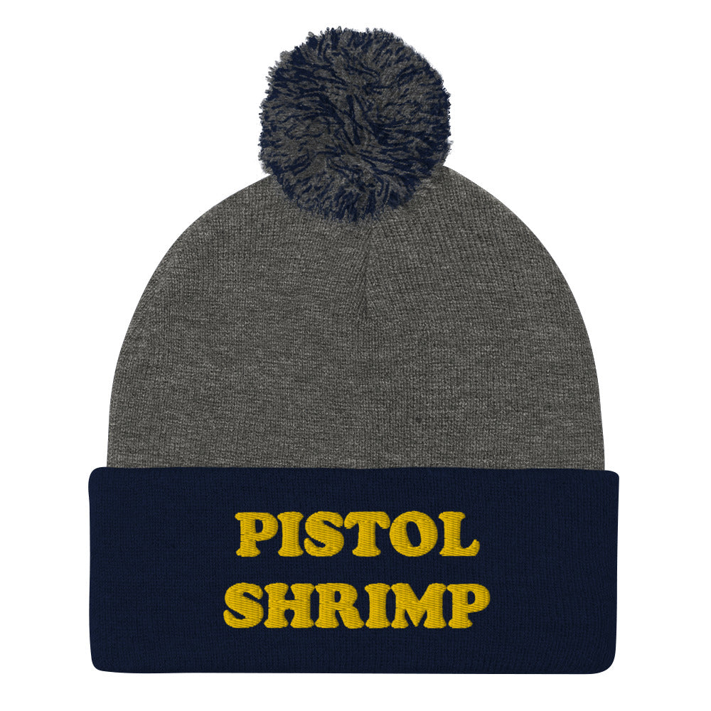 What's the most dangerous animal? This funky pistol shrimp beanie is a unique and quirky winter hat for people who love weird hat and animals. It's a funny animal beanie with a unique yellow embroidery. The pistol shrimp beanie is a perfect weird gift! Shop funny foodie beanies, weird hats, funky animal t-shirts and more.