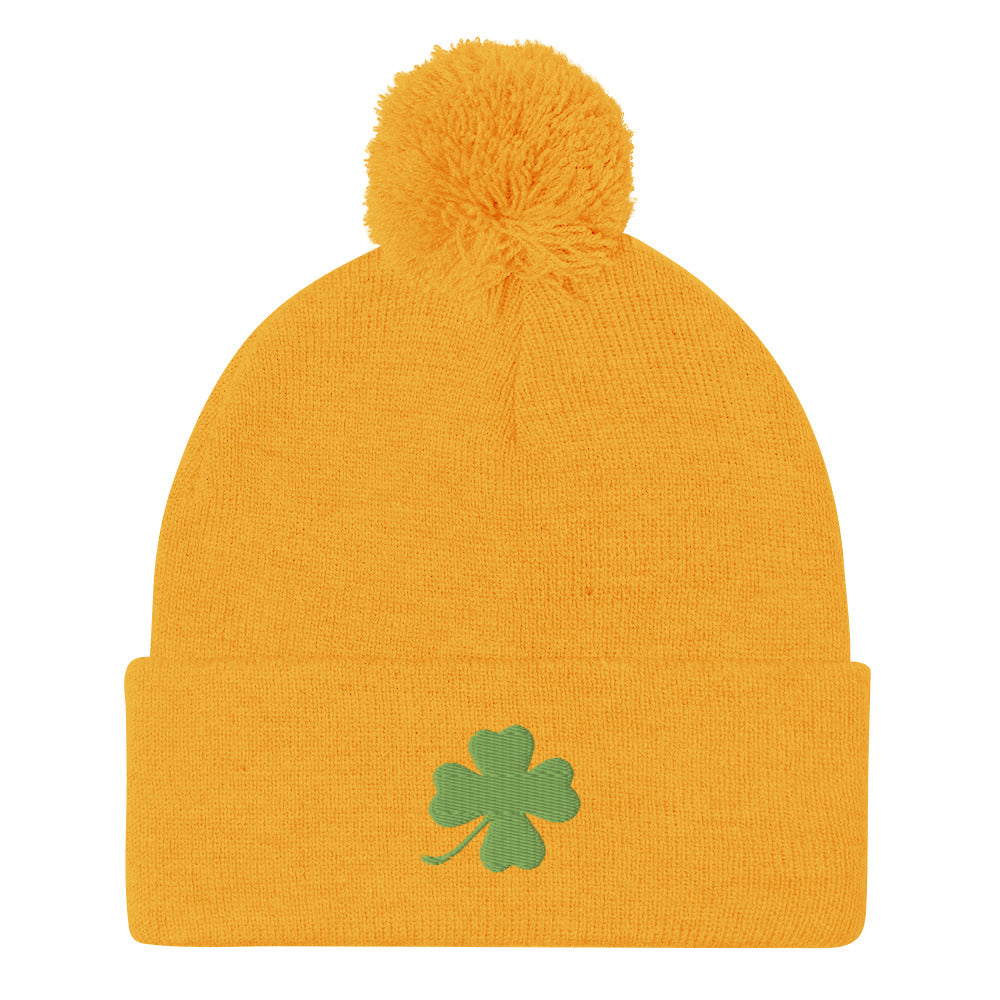 Four Leaf Clover Pom-Pom Beanie / Shamrock Hat / Clover Winter Hat / Lucky Hat / Lucky Gift / Cute Shamrock Winter Hat / Green Clover Hat