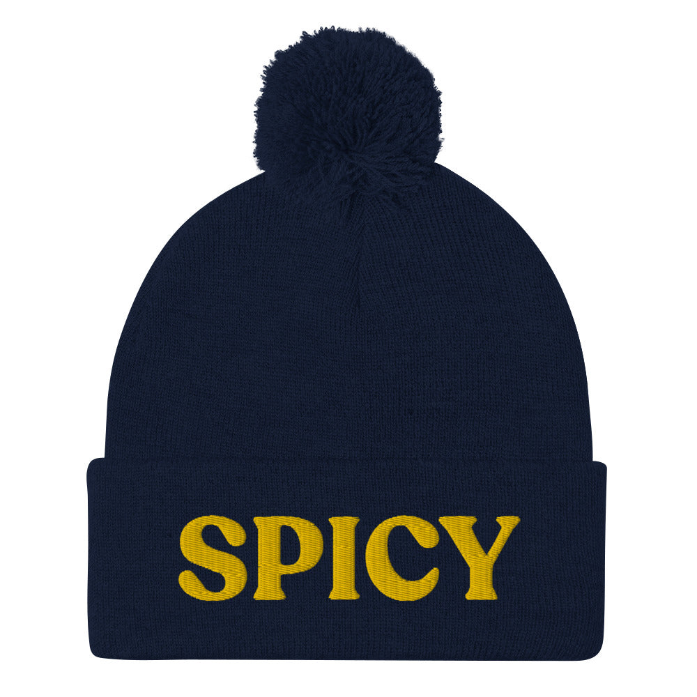 Spicy foodie Beanie. This weird spicy beanie is a perfect unique and quirky winter hat. It's a classic beanie with a unique food lover embroidery. This black beanie with yellow embroidery is funny, weird and perfect for spicy people who love spicy food. Shop funny foodie beanies, weird hats, funky animal tees and more.