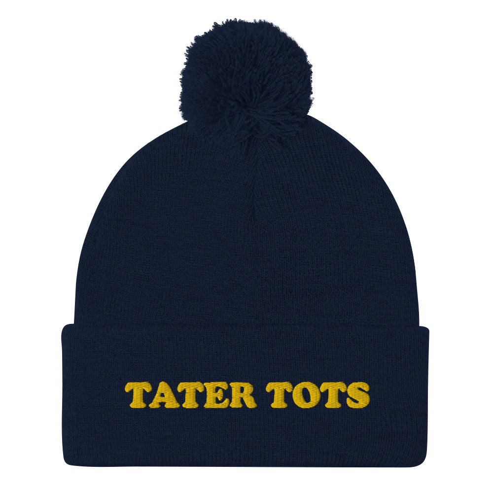 Love tater tots? This weird beanie is a unique and quirky winter hat for foodies and potato lovers. It's a funny tater tots beanie with a unique yellow embroidery. The funny beanie is a perfect weird gift for foodies and people who love tater tots! Shop funny foodie beanies, weird hats, funky animal t-shirts and more.