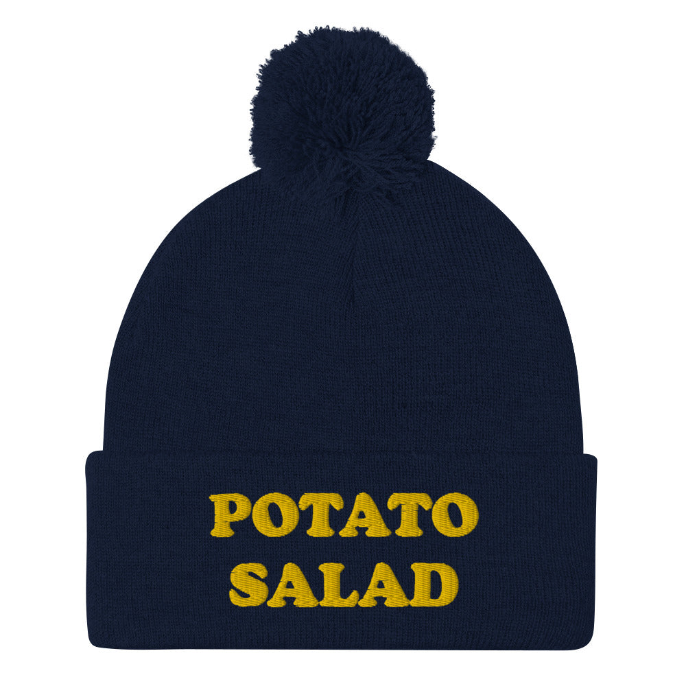 Navy Potato Salad Hat - Love potato salad? Looking for a funny gift for a foodie? Our Potato Salad Beanie is comfortable, cozy and expertly embroidered just for you. It's a classic beanie with a pom pom on top. Perfect for everyday streetwear for potato salad enthusiasts and foodies of all kinds.