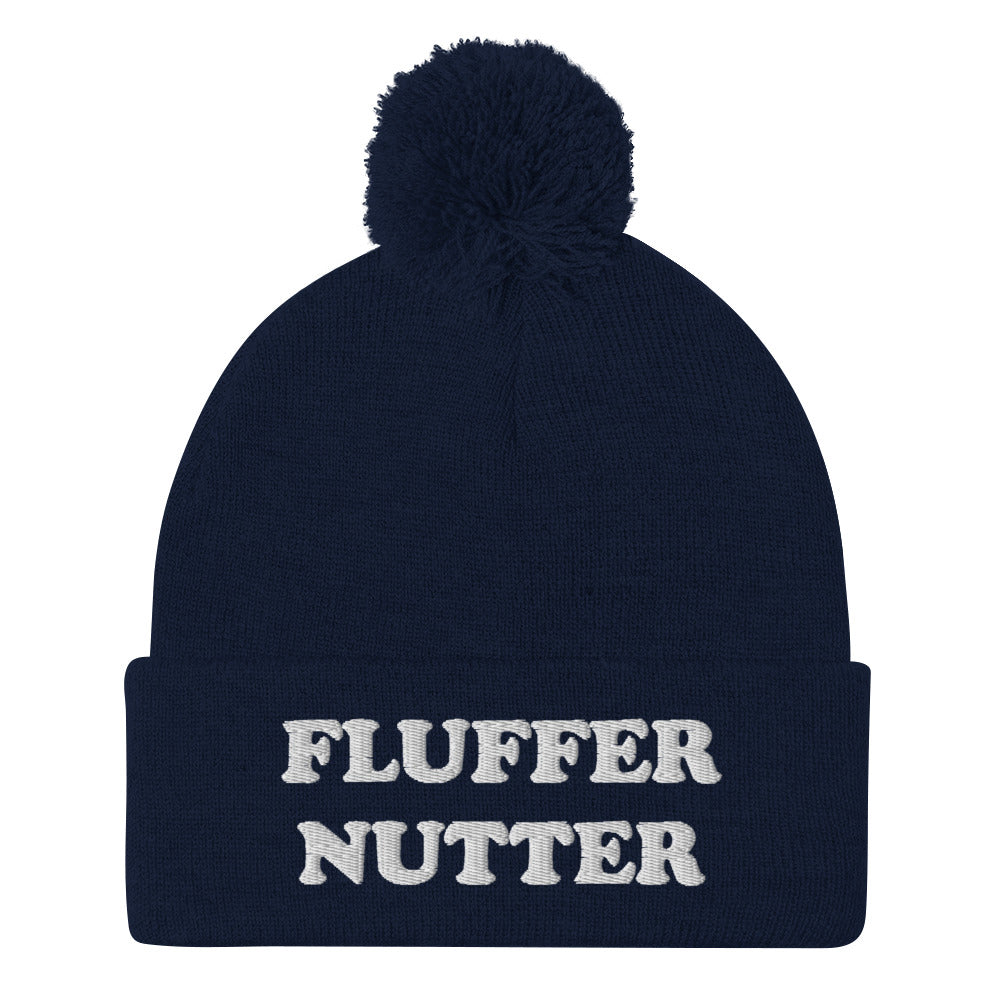 Navy fluffernutter beanie - Love fluffernutters? Looking for a funny gift for a New Englander? Our Fluffernutter Beanie is comfortable, warm and expertly embroidered just for you! It's a classic pom pom beanie, perfect for everyday streetwear for fluffernutter lovers and foodies of all kinds.