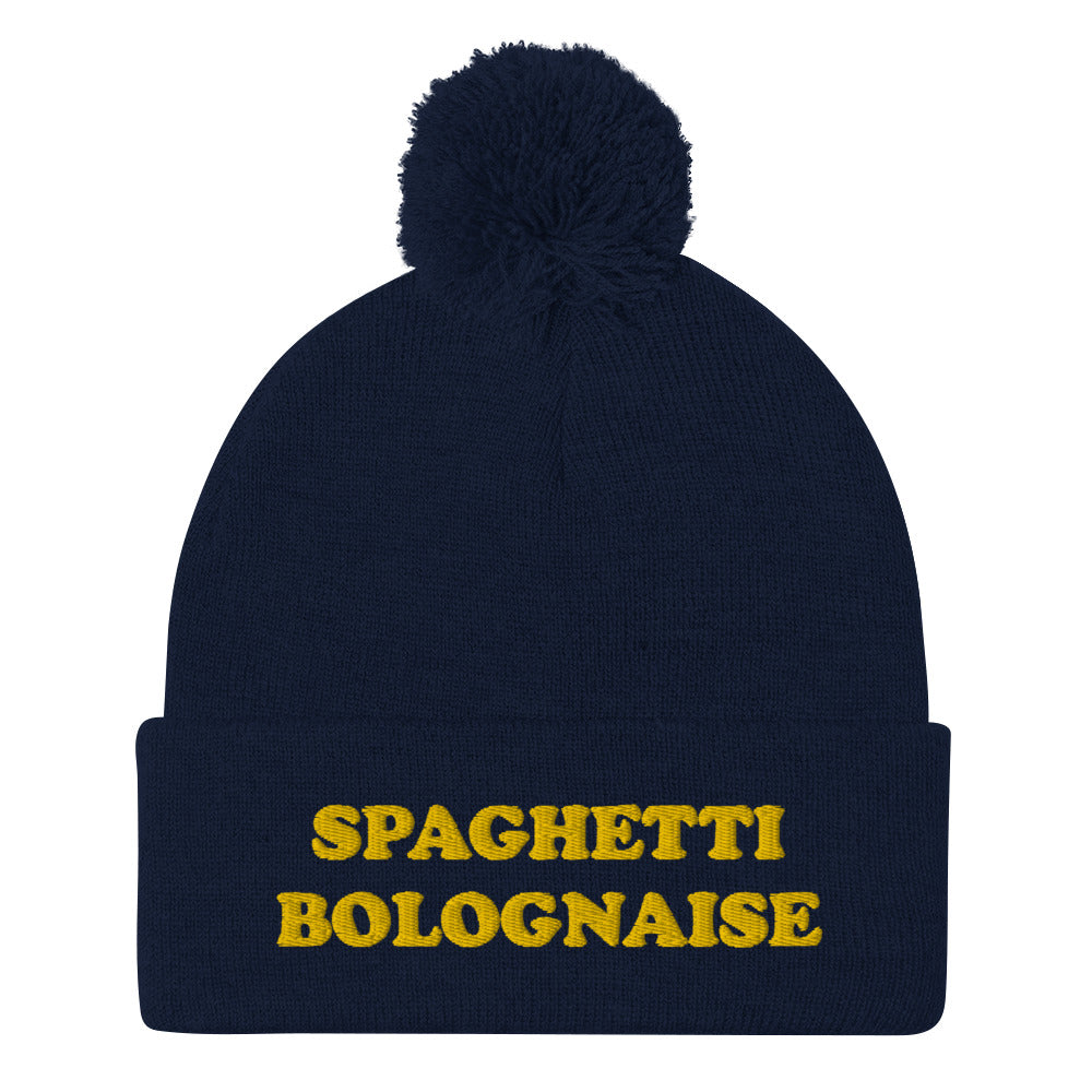 How do you make your cold weather outfits more interesting? Weird and funky food beanies! This spaghetti bolognaise beanie hat is warm, cozy and all you need to spice up your winter wardrobe. Wear this spaghetti lover hat, give the hat as a weird gift, and celebrate your favorite foods with friends! Stay funky in this navy blue spaghetti beanie for foodies.