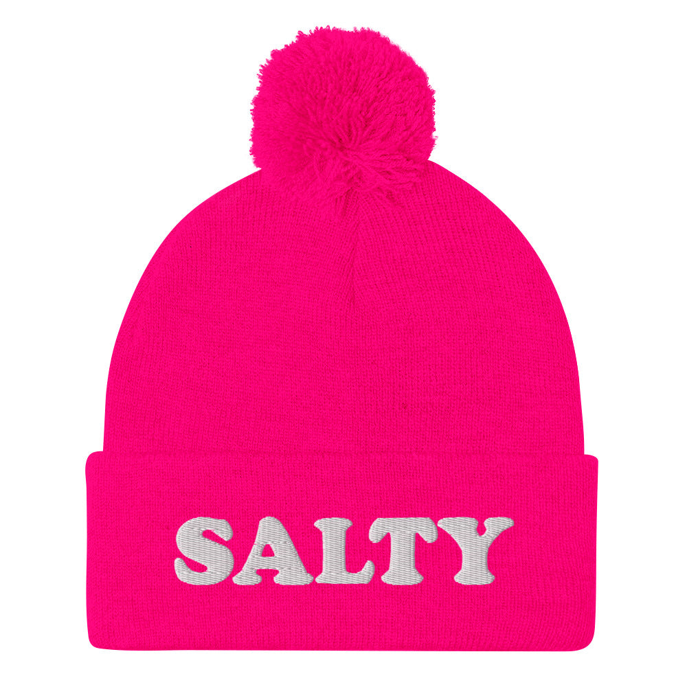 Salty slang or salty food? This funny salty beanie is a unique and weird winter hat for foodies and salty people. It's a classic beanie with a unique white salty embroidery. The salty beanie is a perfect weird gift for foodies and salty people. Shop funny and weird beanies, foodie hats, weird animal hoodies and more. 