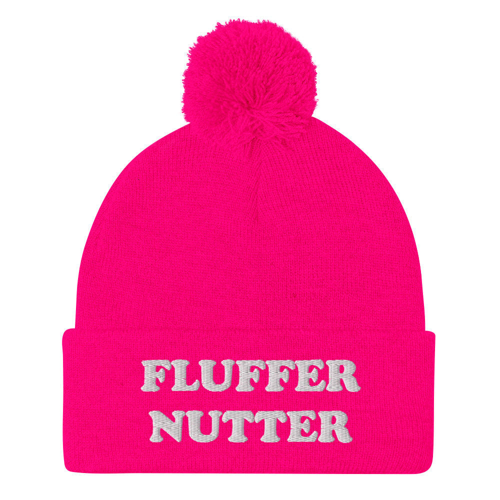 Neon Pink fluffernutter beanie - Love fluffernutters? Looking for a funny gift for a New Englander? Our Fluffernutter Beanie is comfortable, warm and expertly embroidered just for you! It's a classic pom pom beanie, perfect for everyday streetwear for fluffernutter lovers and foodies of all kinds.