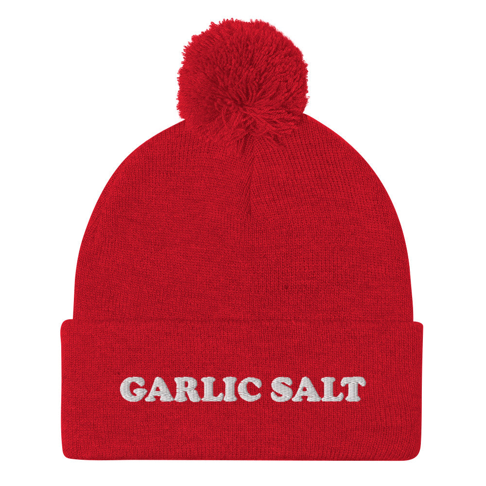 Is garlic salt your favorite spice? This funny foodie garlic salt beanie is a unique and weird winter hat for foodies and garlic lovers. It's a classic beanie with a unique garlic salt embroidery. The garlic salt beanie is a perfect weird gift for foodies and garlic enthusiasts! Shop funny and weird foodie beanies and more.