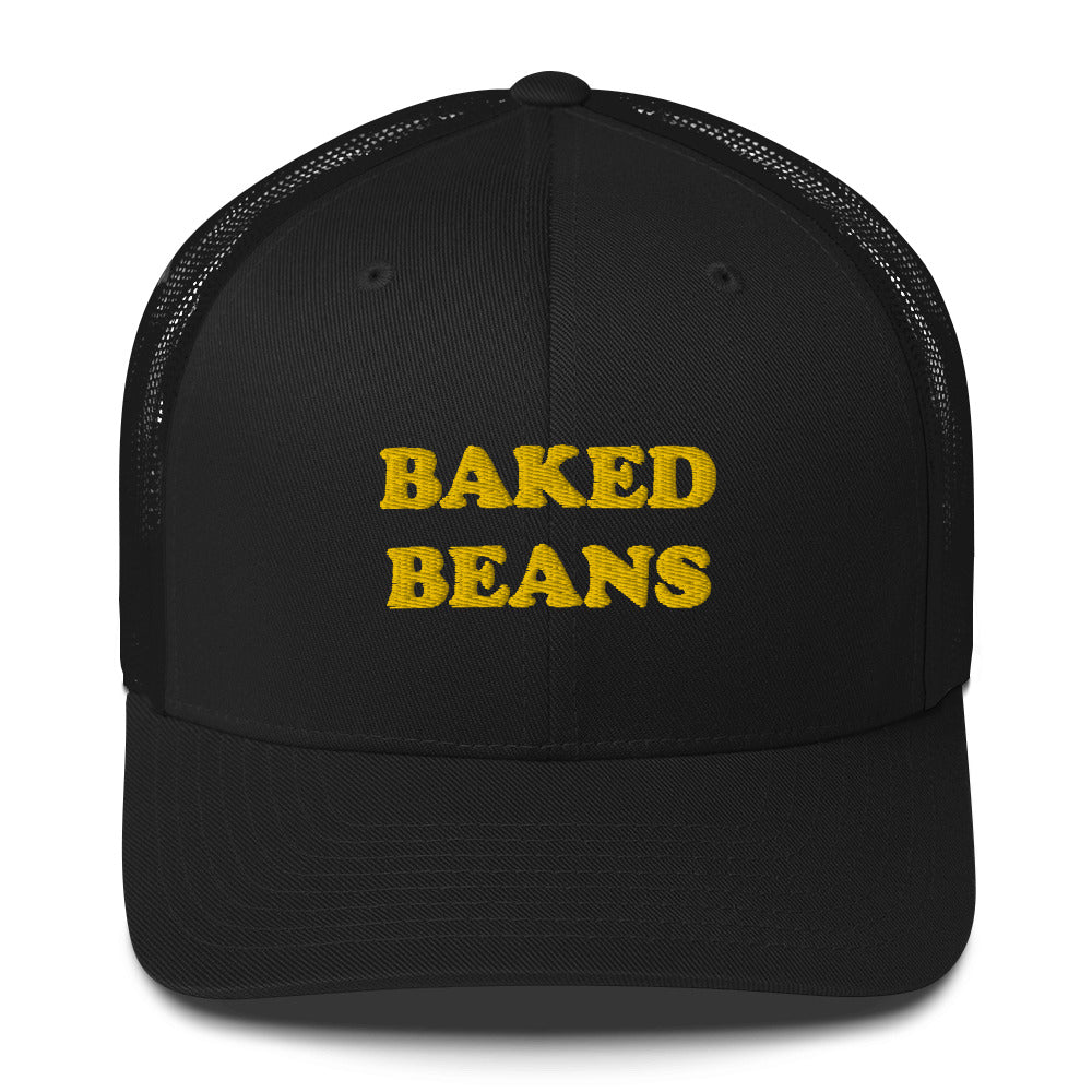 Do you like baked beans? This baked beans tracker hat is for you. This baked beans trucker cap with a mesh back is a comfortable and classic hat for everyday. It's a unique and weird hat and a funny food embroidery. Celebrate your favorite foods in our funky foodie hats, weird artsy t-shirts, funny vegan hoodies and more.