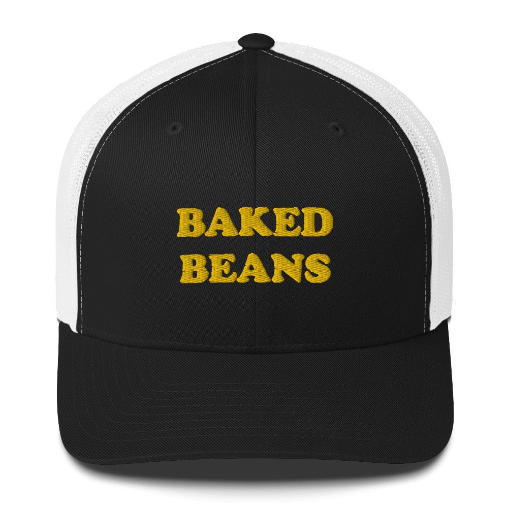 Do you like baked beans? This baked beans tracker hat is for you. This baked beans trucker cap with a mesh back is a comfortable and classic hat for everyday. It's a unique and weird hat and a funny food embroidery. Celebrate your favorite foods in our funky foodie hats, weird artsy t-shirts, funny vegan hoodies and more.