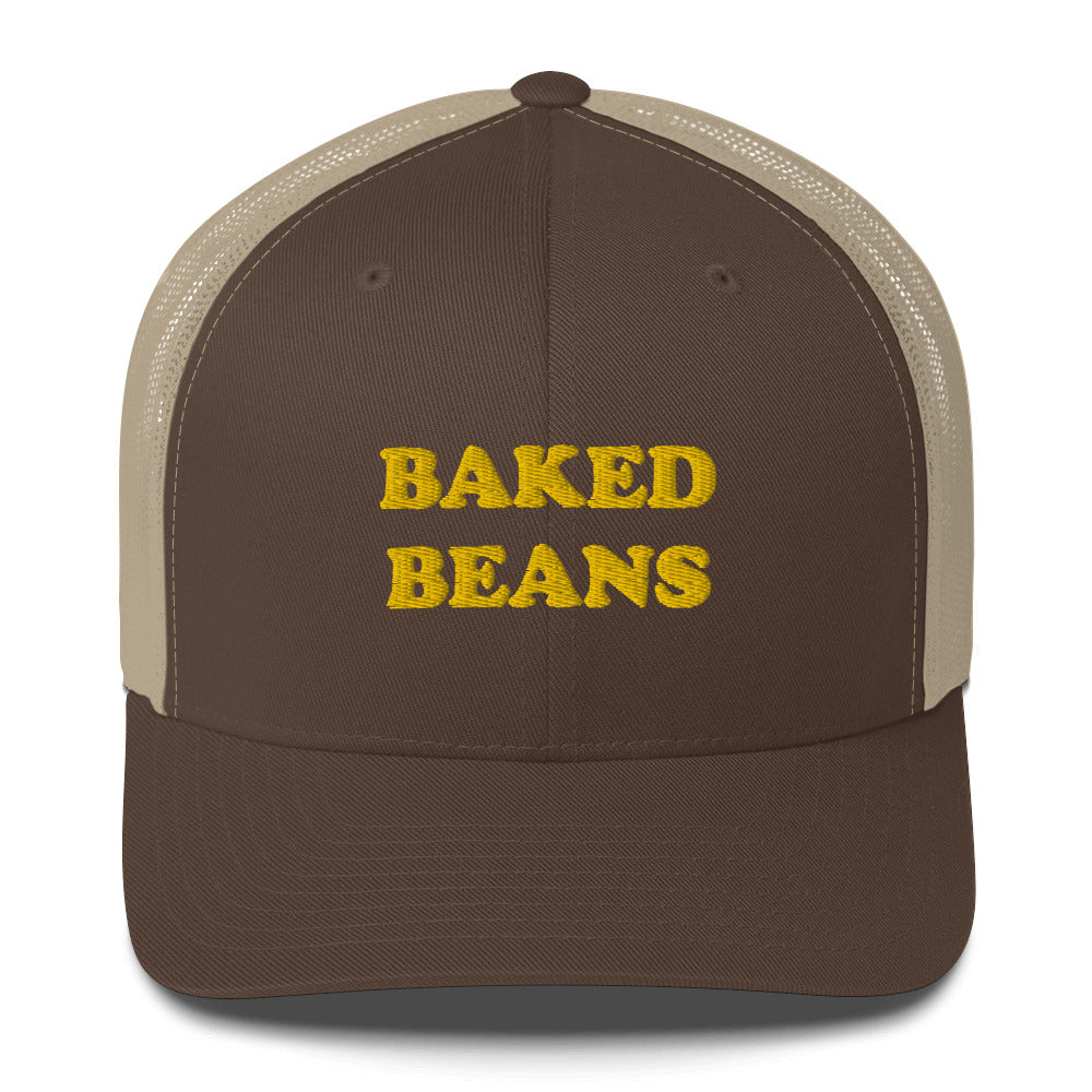 Do you like baked beans? This baked beans tracker hat is for you. This baked beans trucker cap with a mesh back is a comfortable and classic hat for everyday. It's a unique and weird hat and a funny food embroidery. Celebrate your favorite foods in our funky foodie hats, weird artsy t-shirts, funny vegan hoodies and more.