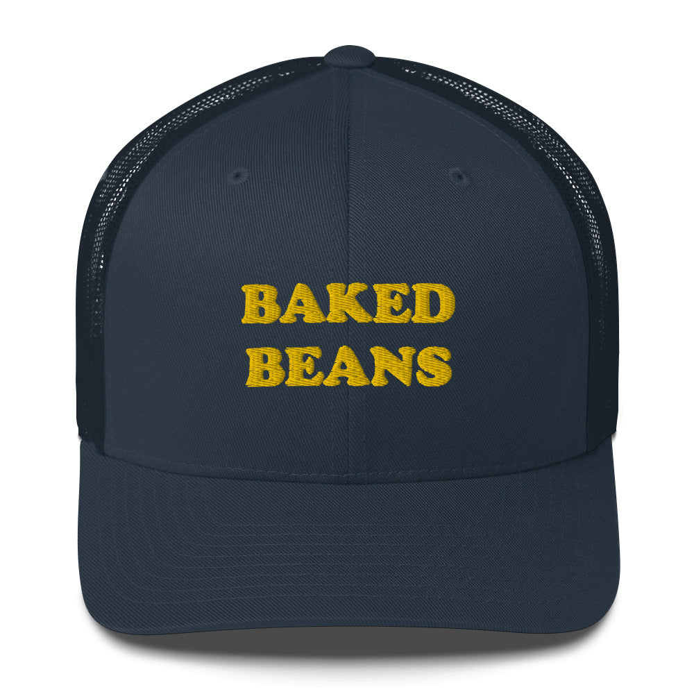 Do you like baked beans? This baked beans tracker hat is for you. This baked beans trucker cap with a mesh back is a comfortable and classic hat for everyday. It's a unique and weird hat and a funny food embroidery. Celebrate your favorite foods in our funky foodie hats, weird artsy t-shirts, funny vegan hoodies and more.