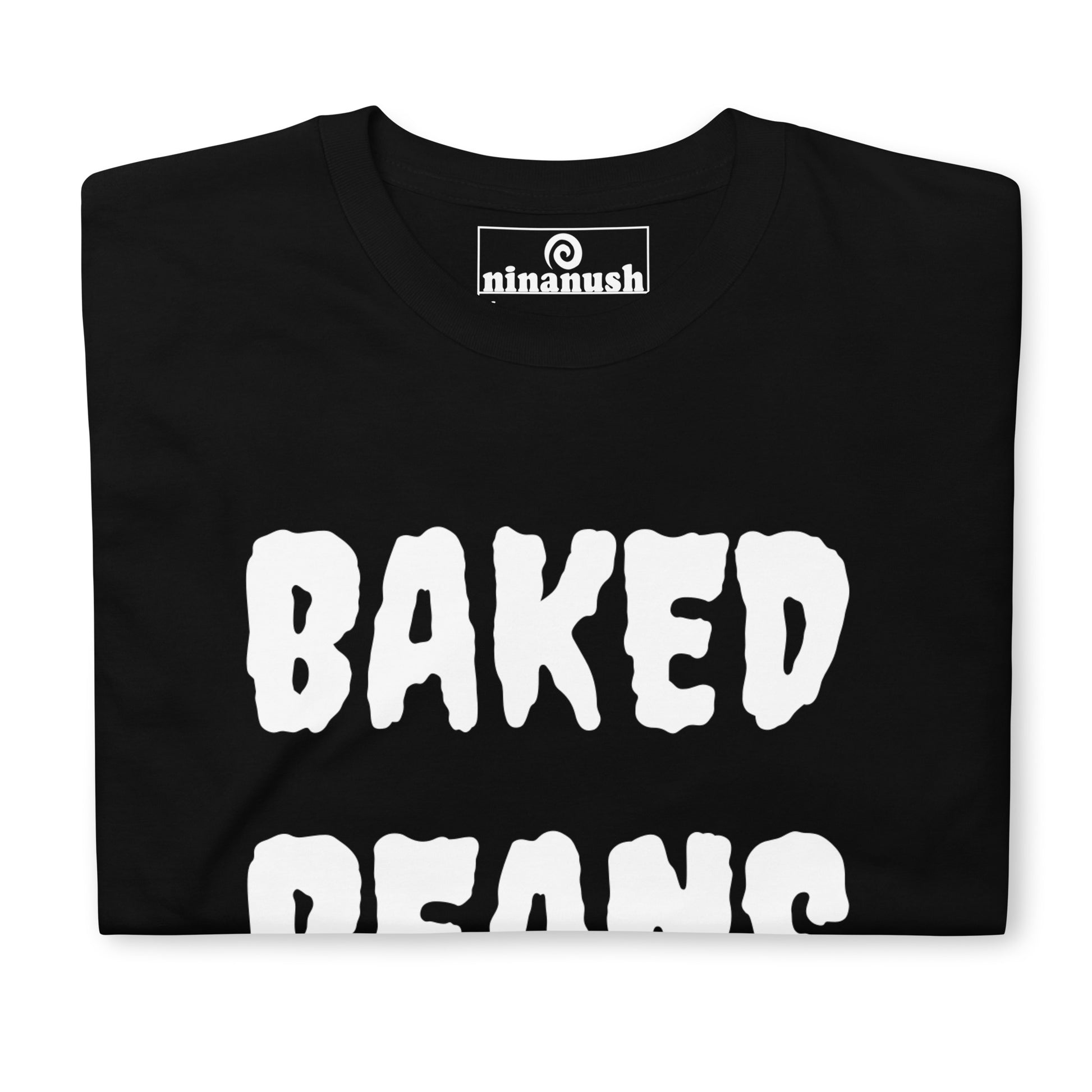 Black baked beans t-shirt from Nina's Funky Shop by ninanush - BAKED BEANS 🔥 Our Baked Beans Shirt is soft, comfortable and a funny food shirt for everyday. It's a classic cotton t-shirt for foodies with "Baked Beans", expertly printed on the front. Stand out and eat your favorite beans in this spooky t-shirt. The perfect shirt for baked bean enthusiasts and foodies of all kinds.