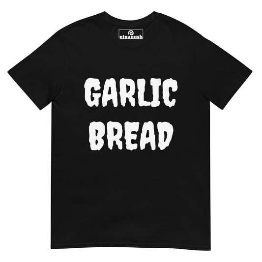 Black garlic bread t-shirt - Garlic bread is good it's spooky. This garlic bread t-shirt is comfortable, weird and the perfect shirt for garlic lovers. It's a funny t-shirt for foodies and garlic bread enthusiasts. Eat garlic bread in style or give it as a funny gift for food lovers. Celebrate your favorite foods in our funky foodie clothing. 