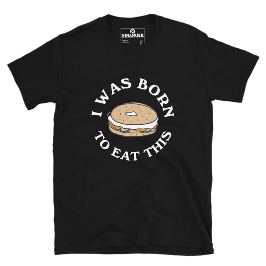 Black bagel addict t-shirt - Born to eat bagels! This bagel lover T-shirt is soft and comfortable with a unique everything bagel design. A perfect funny shirt for foodies. It's a must-have graphic t-shirt for the bagel babe in your life. Give it as a funny gift for foodies or your favorite bagel enthusiasts. Eat your next bagel in style.