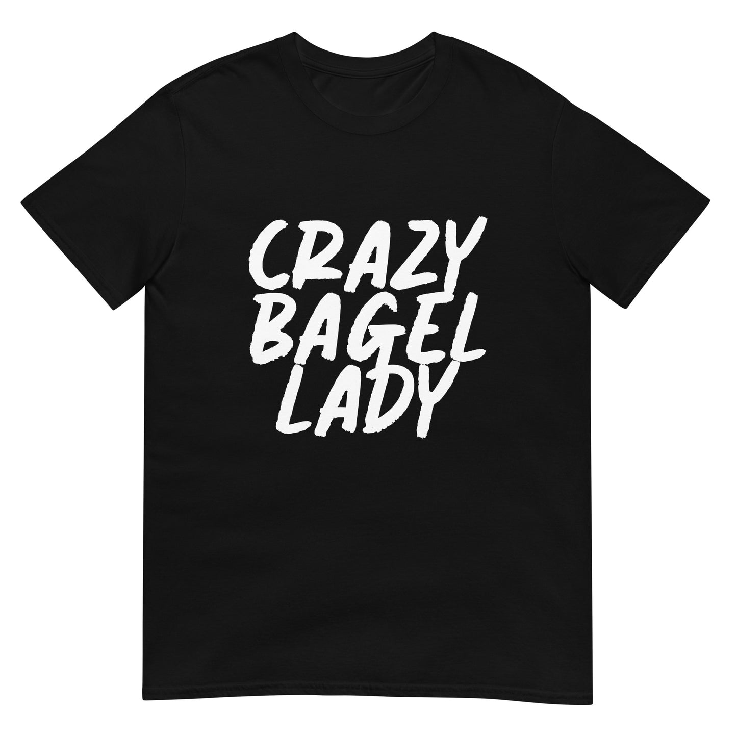 Black funny unisex bagel lover t-shirt for crazy bagel people  - Are you a crazy bagel lady? Stay funky in this crazy bagel lady t-shirt for bagel enthusiasts. Eat bagels in this funny bagel lover t-shirt with bagel saying. Be yourself and eat all of your favorite bagels in style or give the t-shirt as a funny gift for bagel lovers, bagel babes, crazy bagel lovers and weird foodies. 