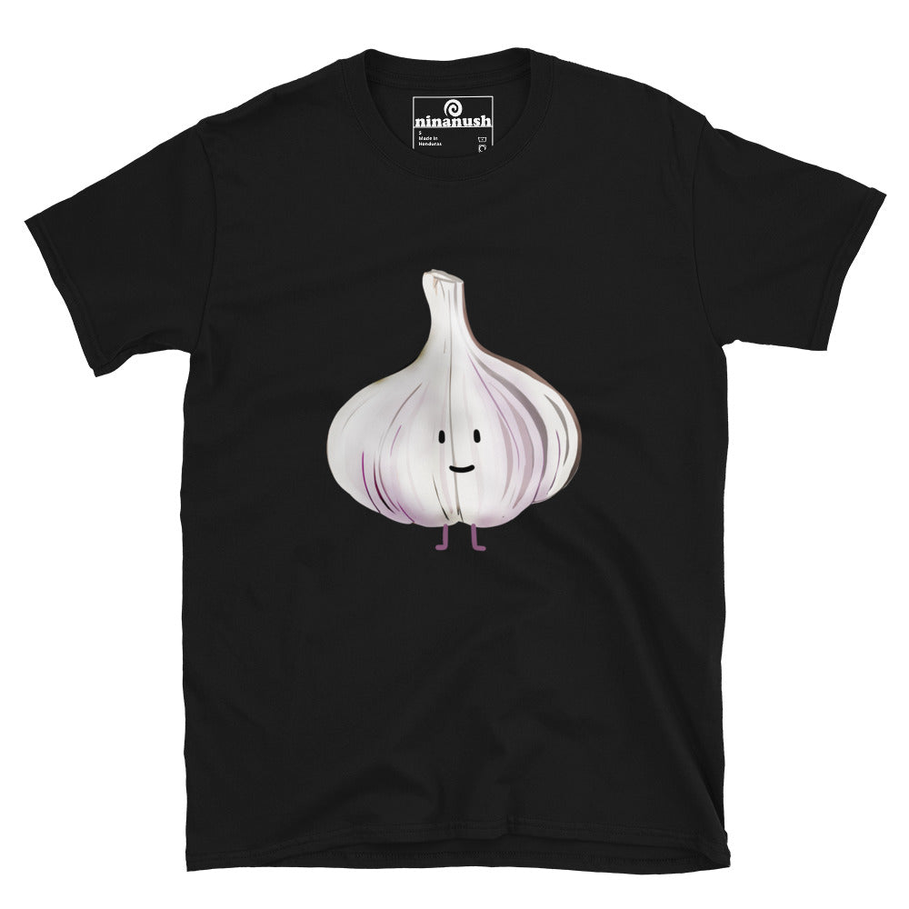 Black garlic t-shirt - This cute garlic head t-shirt is totally unique and made just for you. It's a funny foodie t-shirt with a funky design for garlic lovers. Eat garlic in style in this cute garlic graphic tee. It's a weird t-shirt and the perfect unique gift for garlic enthusiasts and foodies. Celebrate your favorite foods with ninanush.