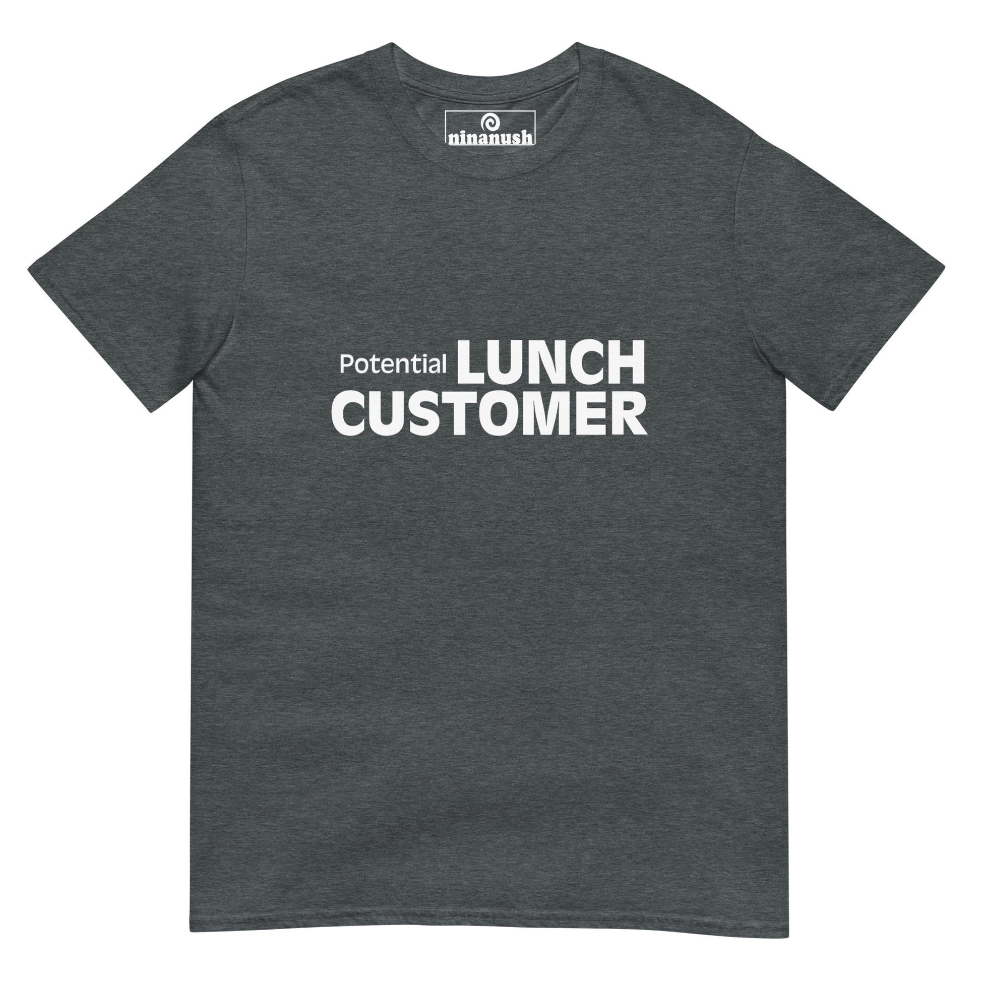 Gray potential lunch customer t-shirt - Funny foodie t-shirt for potential lunch customers. This food lover t-shirt is soft, comfortable, and perfect for all of your lunch going friends. If you love lunch, eating out and are always ready to get food, this t-shirt is just for you. Also give it as a funny gift for foodies. Stay funky and wear what makes you smile.