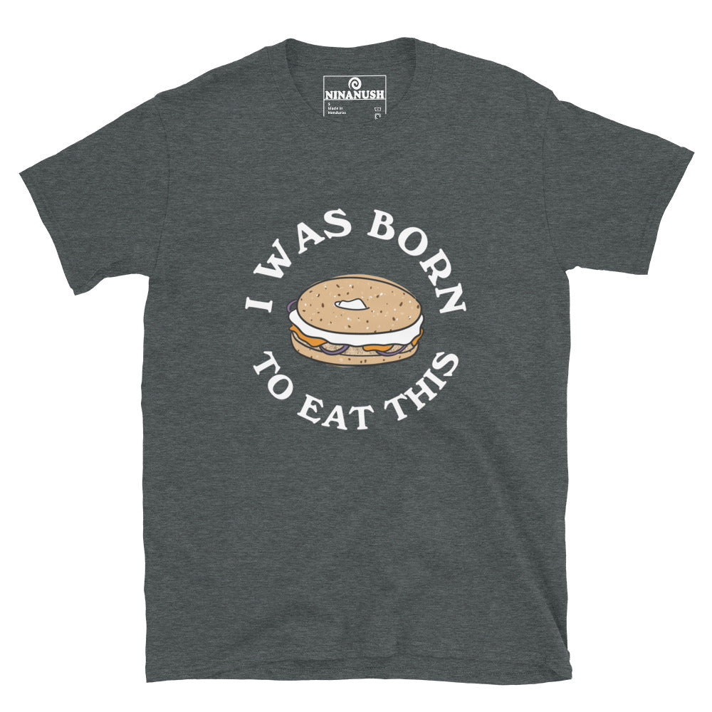 Gray bagel lover t-shirt - Born to eat bagels! This bagel lover T-shirt is soft and comfortable with a unique everything bagel design. A perfect funny shirt for foodies. It's a must-have graphic t-shirt for the bagel babe in your life. Give it as a funny gift for foodies or your favorite bagel enthusiasts. Eat your next bagel in style.