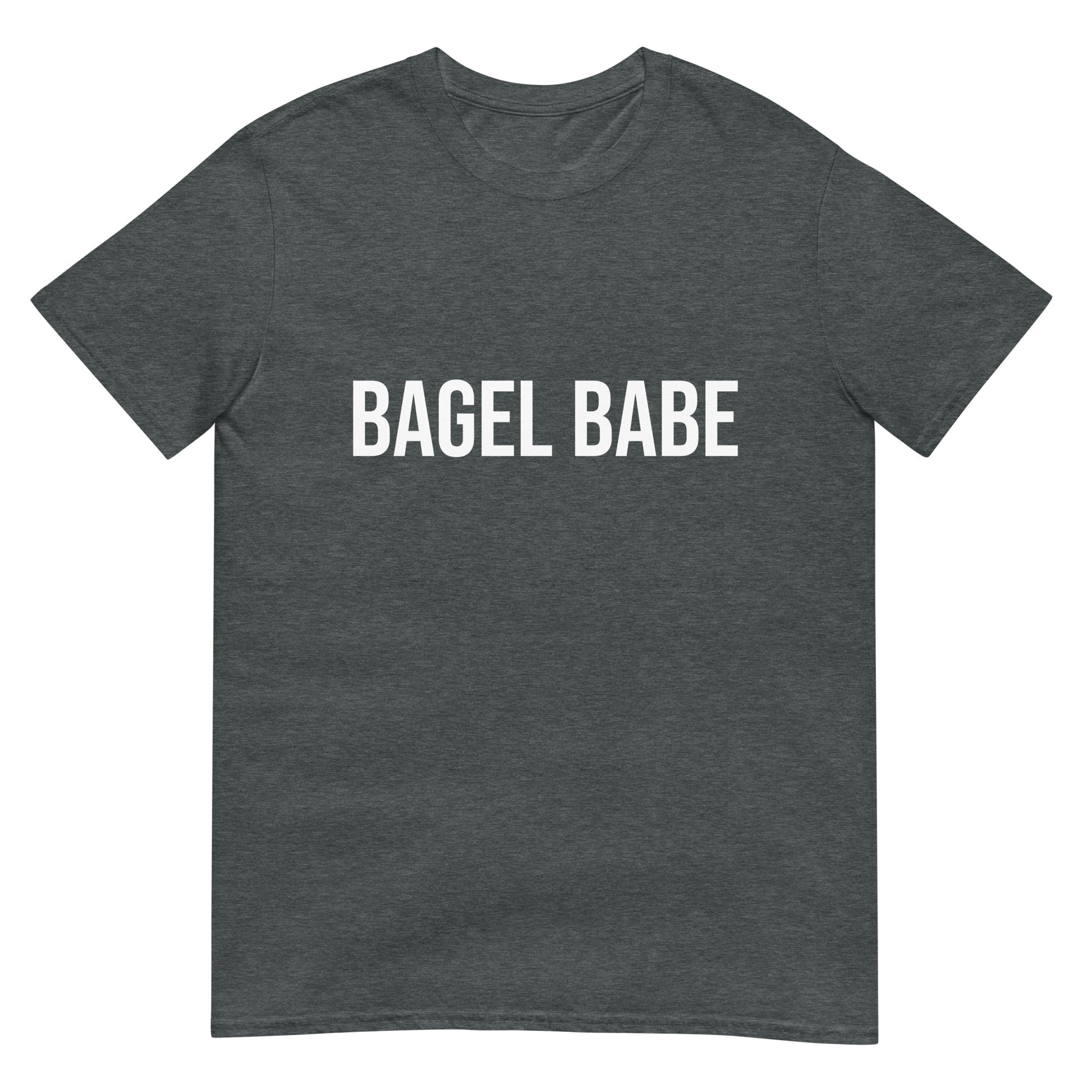 Gray bagel babe t-shirt for bagel lovers and bagel addicts - Calling all bagel babes! Eat your favorite bagel in style in this unisex funny bagel lover t-shirt. It's soft, comfortable and made just for you. If you love bagels, this bagel babe t-shirt is perfect for every day funky foodie street wear. Or give it as a funny gift for bagel enthusiasts and foodies of all kinds. 