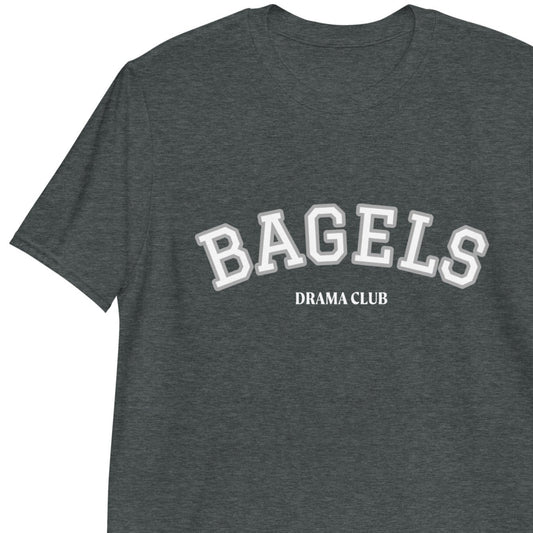 Gray t-shirt for crazy foodies and bagel enthusiasts - Dramatic about bagels? This funny bagel t-shirt is made just for you. Eat bagels and look cute too in this unique bagel lover tee. It's a soft, comfortable, weird bagel t-shirt with a trendy college style bagel graphic. If you're crazy about bagels wear this foodie t-shirt or give it as a gift for a crazy bagel lover.