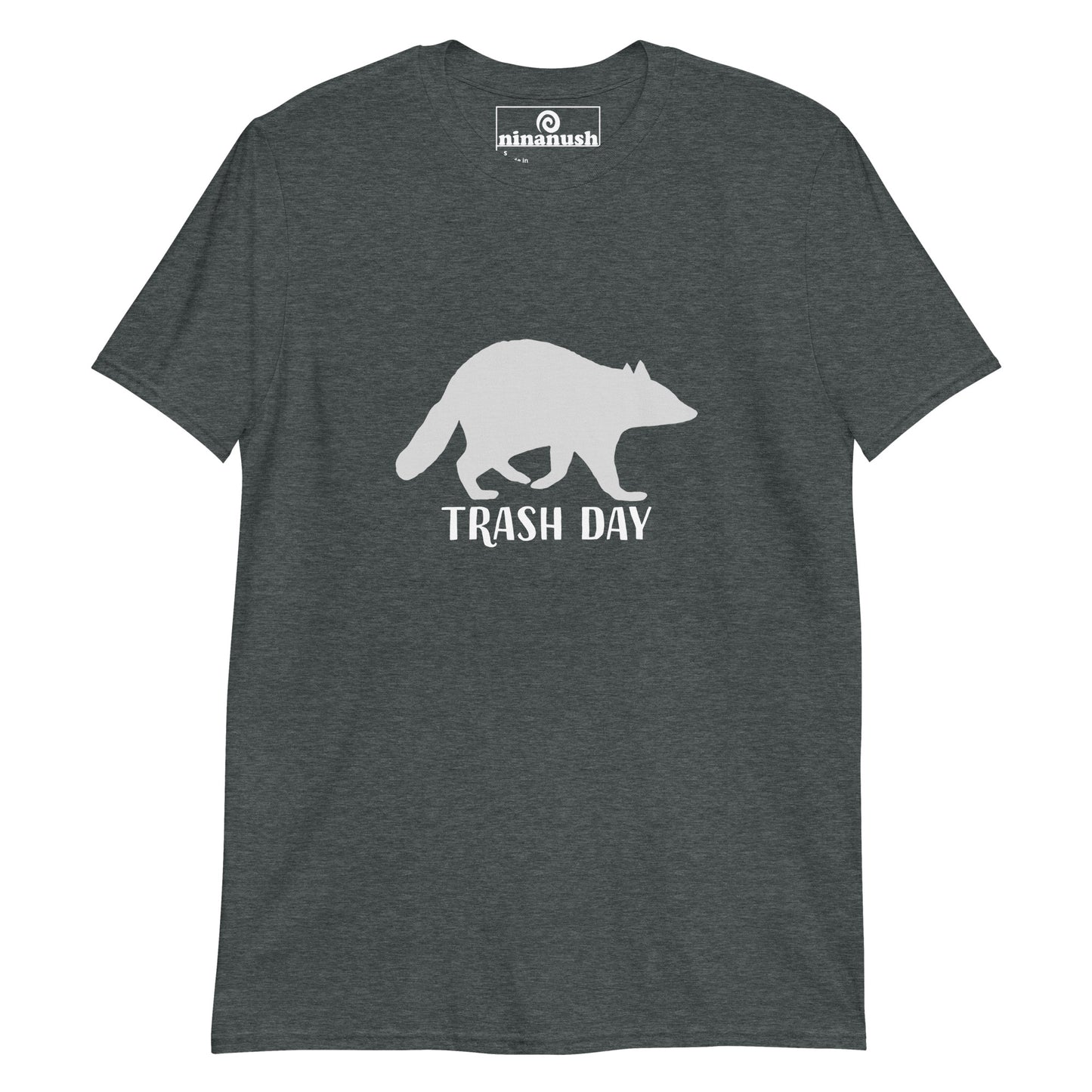 Gray funny raccoon t-shirt about raccoons and trash - This unisex "trash day" funny raccoon t-shirt is soft, comfortable and made just for you. Its a unique raccoon lover graphic tee with a silhouette of a raccoon on it's favorite day. This raccoon saying t-shirt is cute, funny and just a little weird. A weird t-shirt for everyday and the best gift for raccoon lovers. 