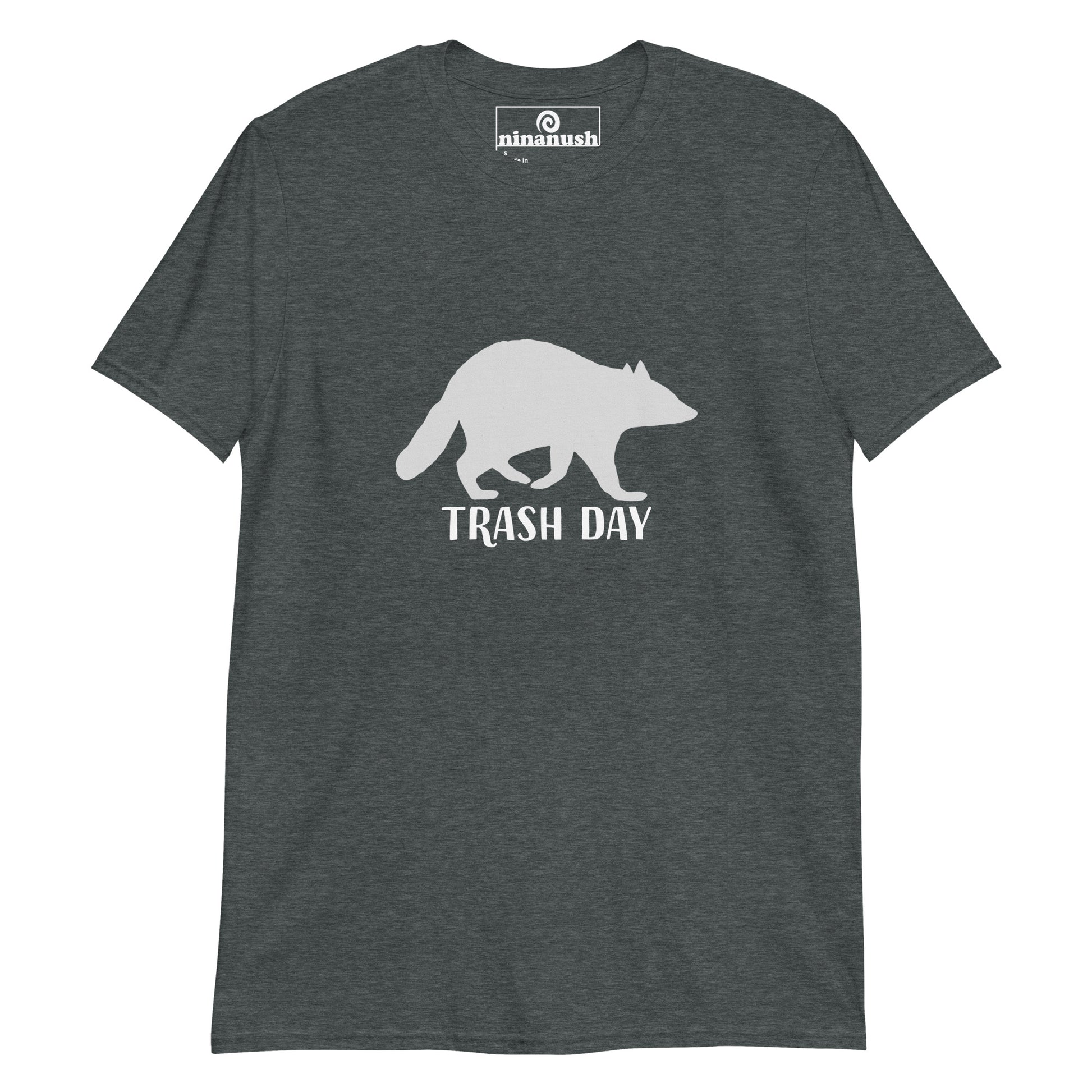 Gray funny raccoon t-shirt about raccoons and trash - This unisex "trash day" funny raccoon t-shirt is soft, comfortable and made just for you. Its a unique raccoon lover graphic tee with a silhouette of a raccoon on it's favorite day. This raccoon saying t-shirt is cute, funny and just a little weird. A weird t-shirt for everyday and the best gift for raccoon lovers. 