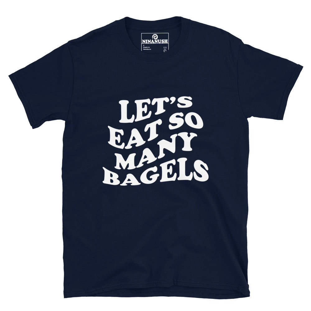 Navy blue bagel T-shirt for bagel lovers and foodies - This bagel lover T-shirt is soft and comfortable with a wavy bagel quote. A weird and funny shirt for foodies. It's a must-have graphic t-shirt for the bagel babe in your life. Give it as a funny gift for foodies or your favorite bagel enthusiast. Eat bagels in style in this funky and cute bagel lover everyday tshirt. 