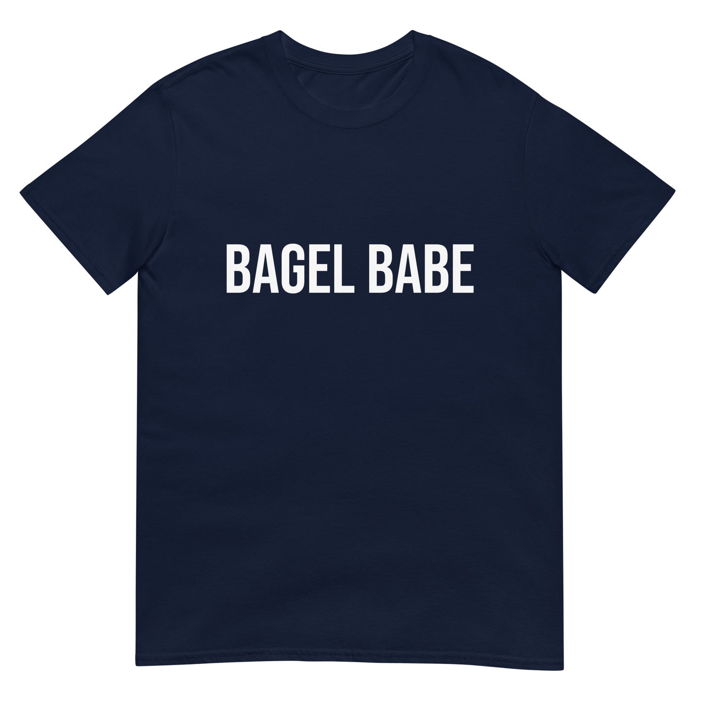 Navy blue bagel babe t-shirt for bagel addicts - Calling all bagel babes! Eat your favorite bagel in style in this unisex funny bagel lover t-shirt. It's soft, comfortable and made just for you. If you love bagels, this bagel babe t-shirt is perfect for every day funky foodie street wear. Or give it as a funny gift for bagel enthusiasts and foodies of all kinds. 