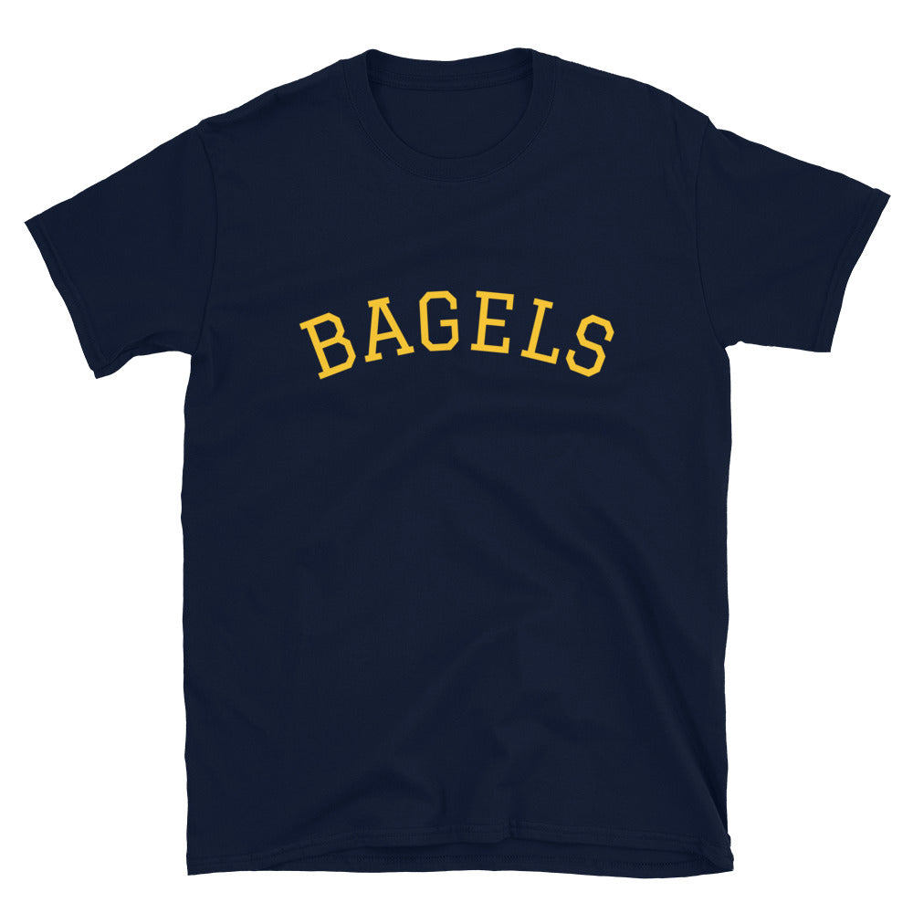 Navy blue bagels t-shirt - Simple college shirt for bagel levers - This classic bagels t-shirt is simple and to the point. Every bagel lover needs a bagel t-shirt. Eat bagels in style this bagel season in your new trendy bagel t-shirt or give this funny bagel shirt as a unique gift for the bagel lover in your life. It's a weird t-shirt for foodies that is sure to make a statement.