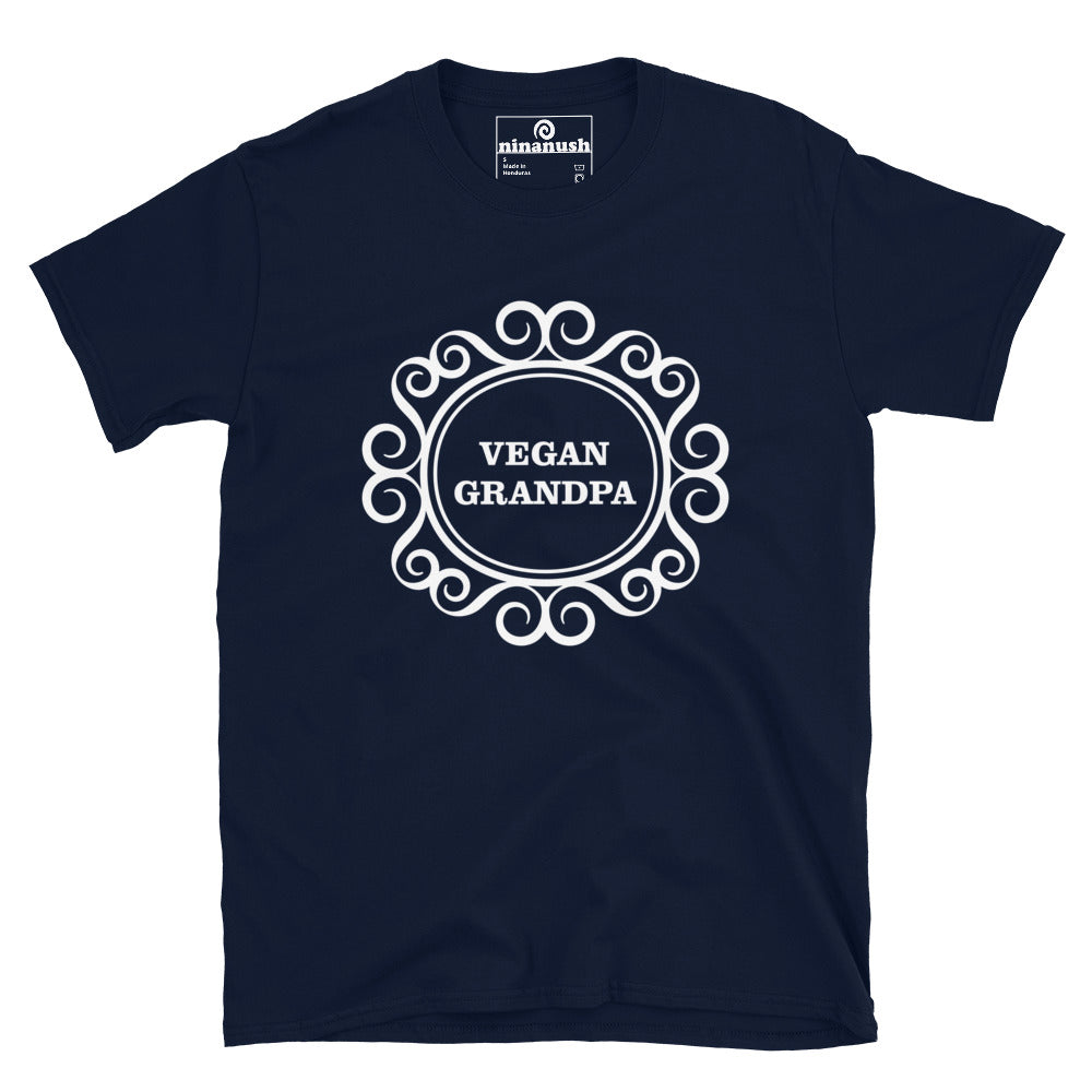 Funny navy blue unisex vegan grandpa t-shirt - This vegan grandpa t-shirt is the best funny shirt for vegans of all kinds. It's a soft and comfortable shirt your you or your grandpa. Make a statement in this proud vegan shirt design. Wear it as everyday vegan activist streetwear or give it as a funny gift for vegan friends and family. It's unique and made just for you.