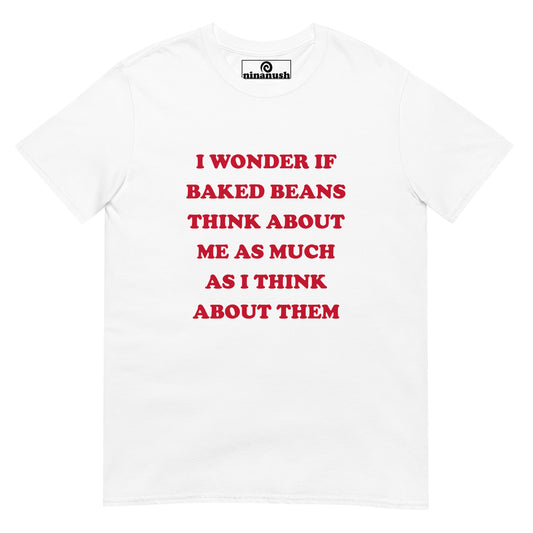 White baked beans funny foodie quote t-shirt - Do you love baked beans? Show your love for baked beans in this weird baked beans t-shirt. It has a funny foodie quote on a classic comfortable tee. It's sure to make a statement and get people talking. Eat baked beans in style and celebrate your favorite foods in our funky foodie beanies, quirky t-shirt and more.