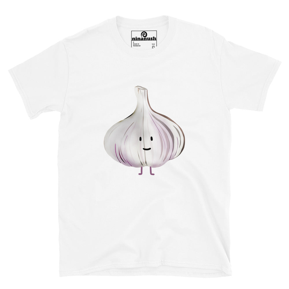 White garlic graphic tee - This cute garlic head t-shirt is totally unique and made just for you. It's a funny foodie t-shirt with a funky design for garlic lovers. Eat garlic in style in this cute garlic graphic tee. It's a weird t-shirt and the perfect unique gift for garlic enthusiasts and foodies. Celebrate your favorite foods with ninanush.