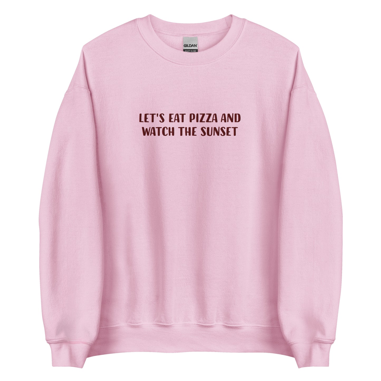 Pink pizza and sunset lover sweatshirt -Let's eat pizza and watch the sunset. This funny foodie sweatshirt is original, comfortable and made just for you. A unique embroidered sweatshirt for pizza lovers. It's the perfect weird sweatshirt for foodies, sunset chasers and pizza enthusiasts. Stay weird and celebrate your favorite foods in our funky foodie clothing.