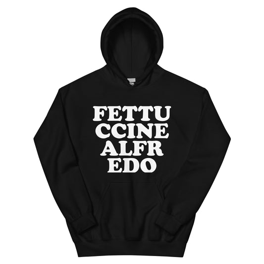 Black fettuccine Alfredo hoodie for foodies - Eat fettuccine Alfredo and make a statement in a funny fettuccine Alfredo sweatshirt. It's a unique foodie hoodie with a funny food saying. This weird sweatshirt for foodies is the best gift for fettuccine Alfredo lovers. Eat fettuccine Alfredo, be kind to all kinds and do what makes you smile in a funny foodie hoodie.