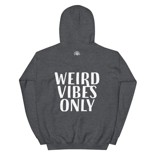 Gray weird vibes only hoodie with funny quote about being yourself - Weird in a good way, cute quote hoodie. Stay weird in this weird vibes only hoodie. It's a classic hooded sweatshirt with an inspirational happy quote about being yourself. Celebrate your weirdness and make a statement with a unique positive message hoodie made just for you. Look good in this weird vibes hoodie.