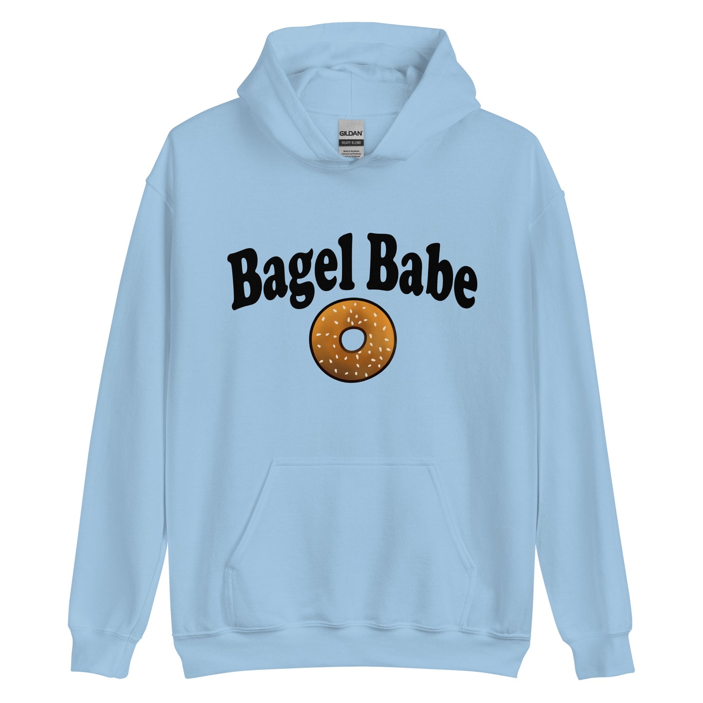 Blue bagel babe hoodie for bagel lovers and foodies - The Bagel Babe Hoodie is perfect for foodies and bagel enthusiasts, with its unique design and soft and cozy material. Its funny foodie design is the ideal gift for bagel lovers.  The original design is unique, comes in different colors and made just for you. Eat your bagels in style in a unique bagel hooded sweatshirt. 