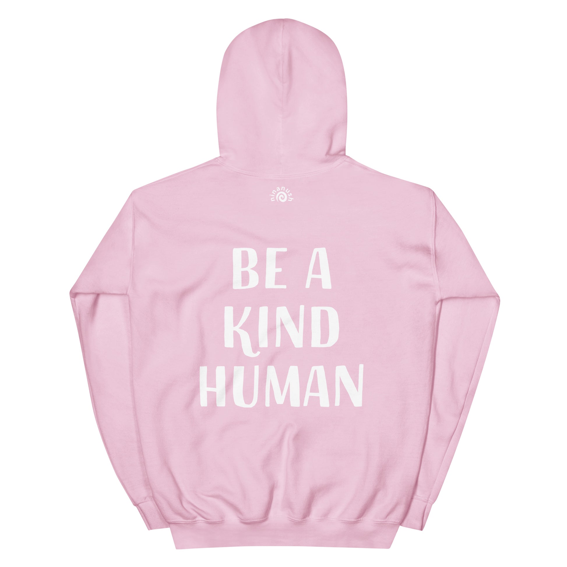 Light pink hoodie with positive quote - This Be A Kind Human hoodie is soft, cozy and made just for you. It's a comfortable hoodie with a meaningful message about being kind. The hoodie's inspirational quote is meant to inspire empathy and a reminder to do good and do our best. Wear this positive saying hoodie, be kind to all kinds and do what makes you smile. 