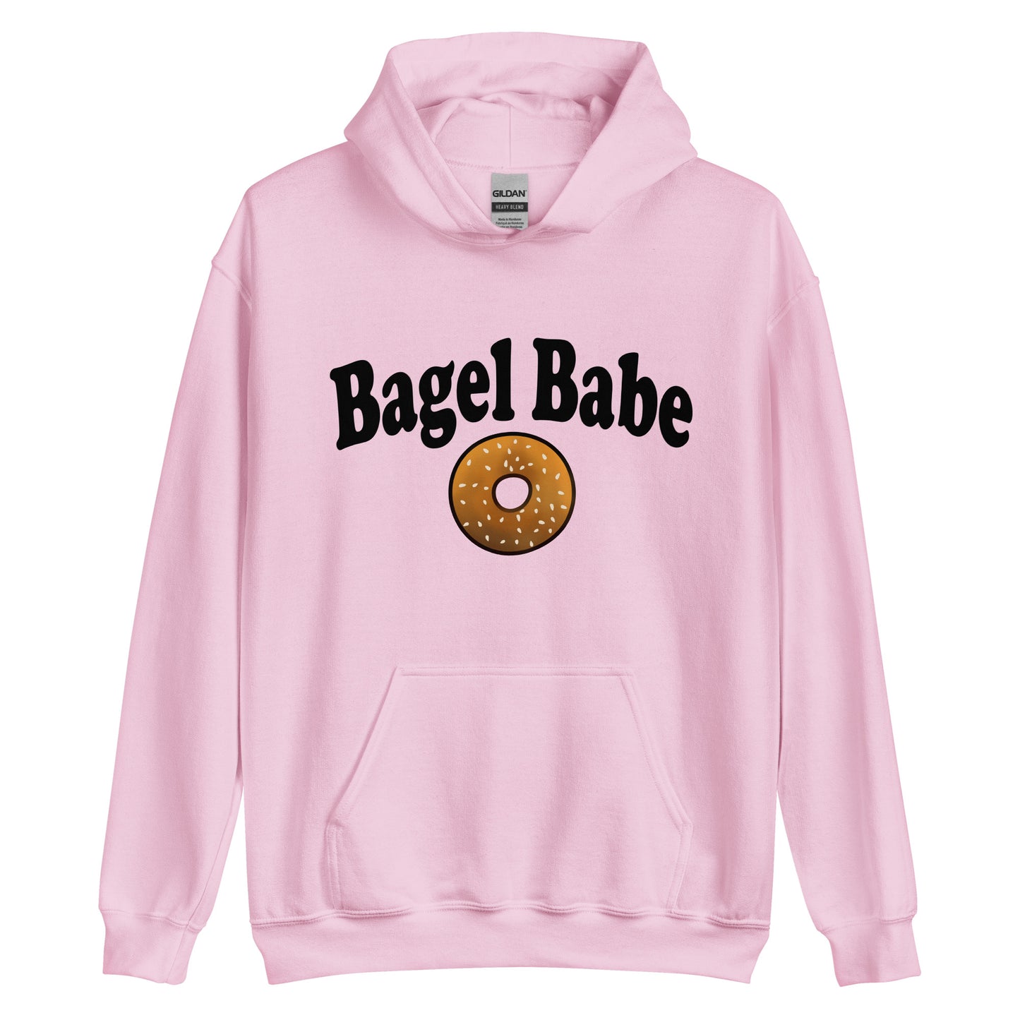 Bagel babe pink hoodie for bagel lovers and foodies - The Bagel Babe Hoodie is perfect for foodies and bagel enthusiasts, with its unique design and soft and cozy material. Its funny foodie design is the ideal gift for bagel lovers.  The original design is unique, comes in different colors and made just for you. Eat your bagels in style in a unique bagel hooded sweatshirt. 