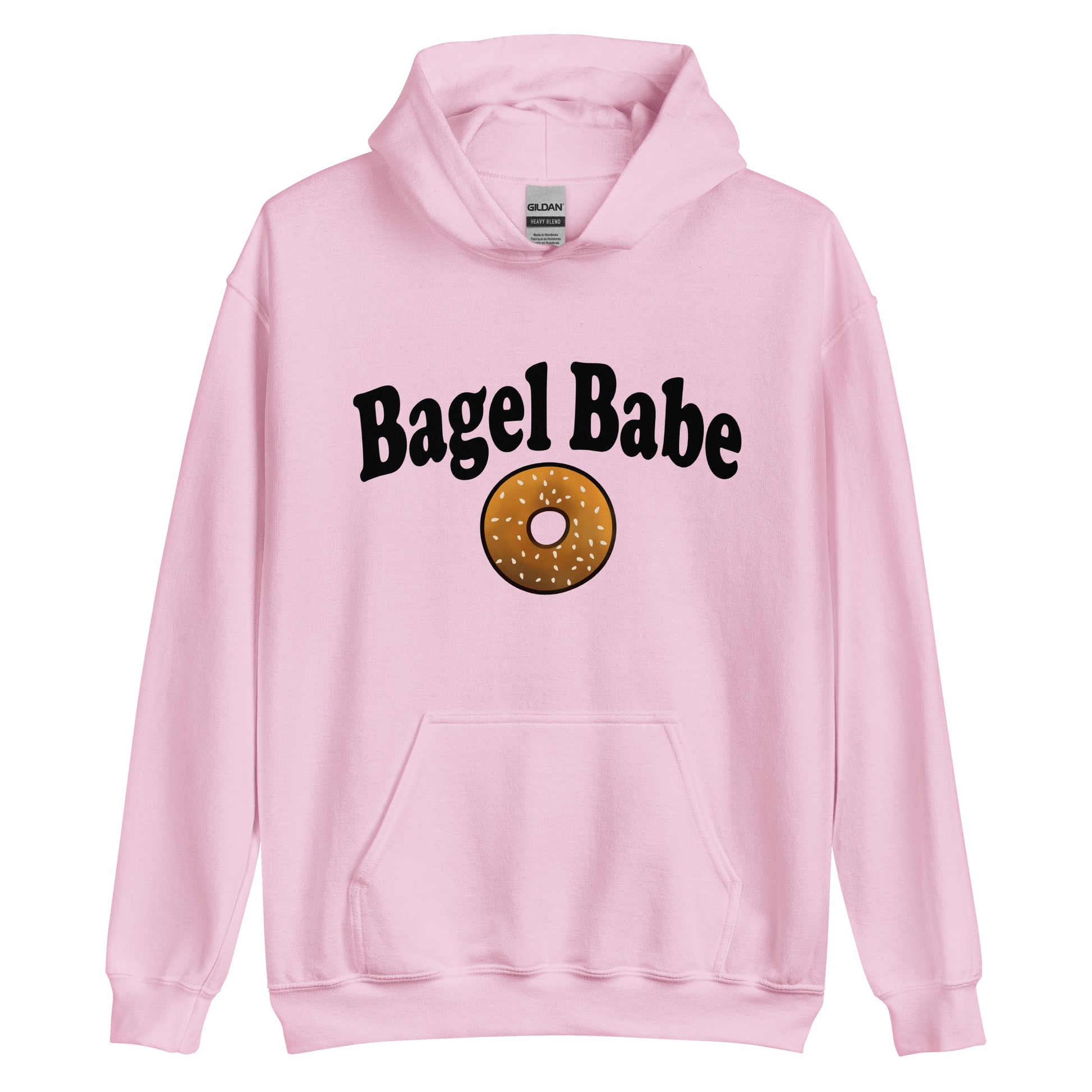 Bagel babe pink hoodie for bagel lovers and foodies - The Bagel Babe Hoodie is perfect for foodies and bagel enthusiasts, with its unique design and soft and cozy material. Its funny foodie design is the ideal gift for bagel lovers.  The original design is unique, comes in different colors and made just for you. Eat your bagels in style in a unique bagel hooded sweatshirt. 