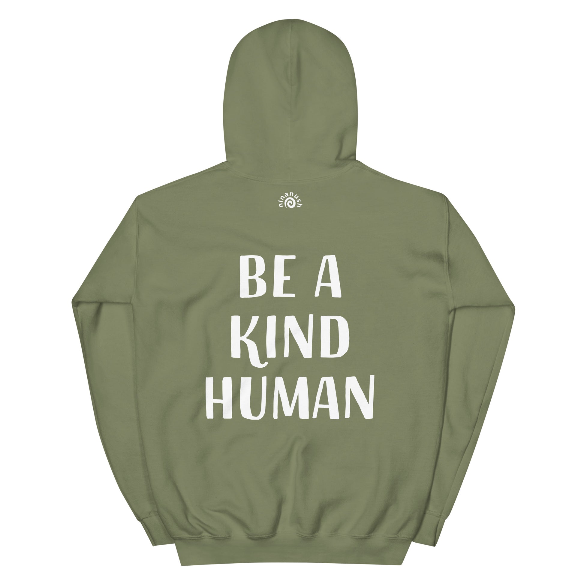 Army green be kind to all kinds positive saying hoodie - This Be A Kind Human hoodie is soft, cozy and made just for you. It's a comfortable hoodie with a meaningful message about being kind. The hoodie's inspirational quote is meant to inspire empathy and a reminder to do good and do our best. Wear this positive saying hoodie, be kind to all kinds and do what makes you smile. 