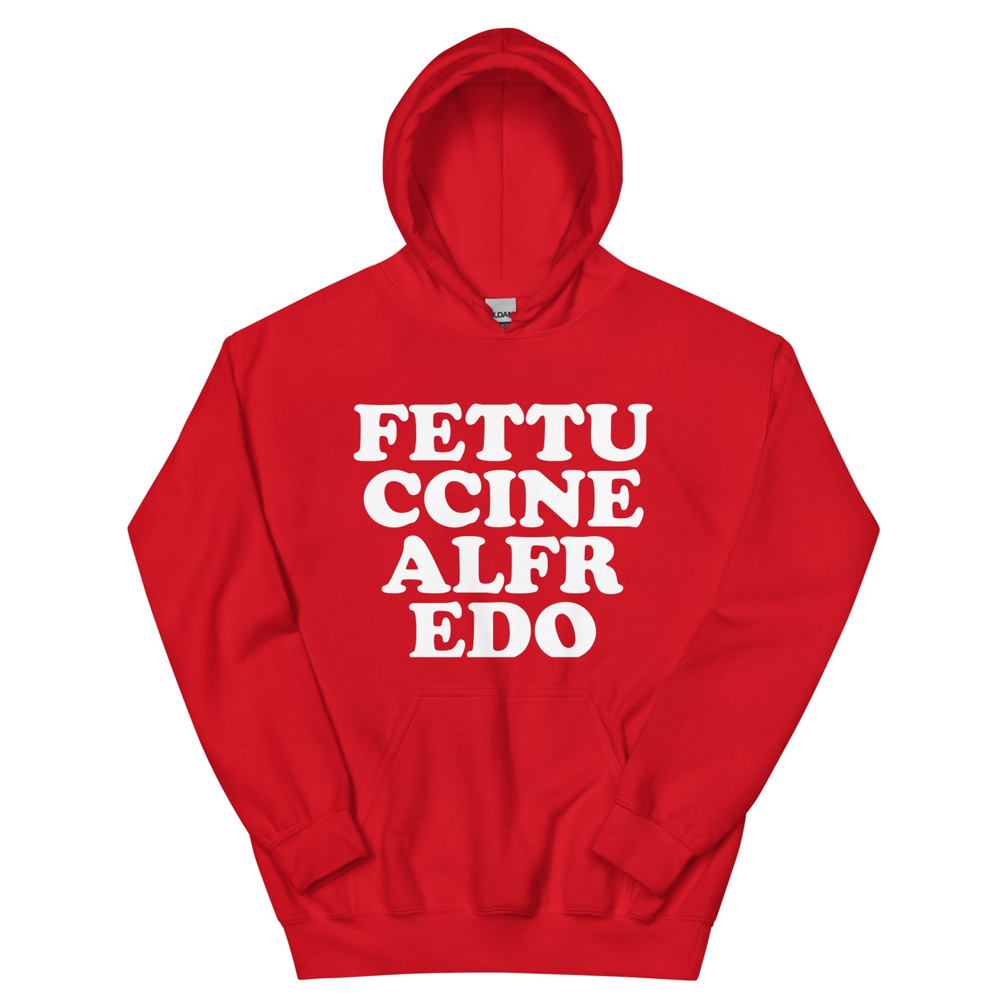 Red fettuccine Alfredo hoodie sweatshirt for foodies - Eat fettuccine Alfredo and make a statement in a funny fettuccine Alfredo sweatshirt. It's a unique foodie hoodie with a funny food saying. This weird sweatshirt for foodies is the best gift for fettuccine Alfredo lovers. Eat fettuccine Alfredo, be kind to all kinds and do what makes you smile in a funny foodie hoodie.